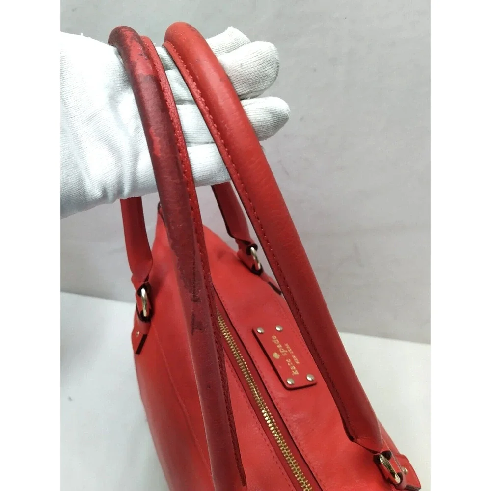 Kate Spade New York Red Pebbled Leather Double Handles Satchel Shoulder Bag